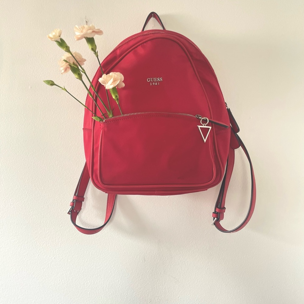 Red guess backpack bag